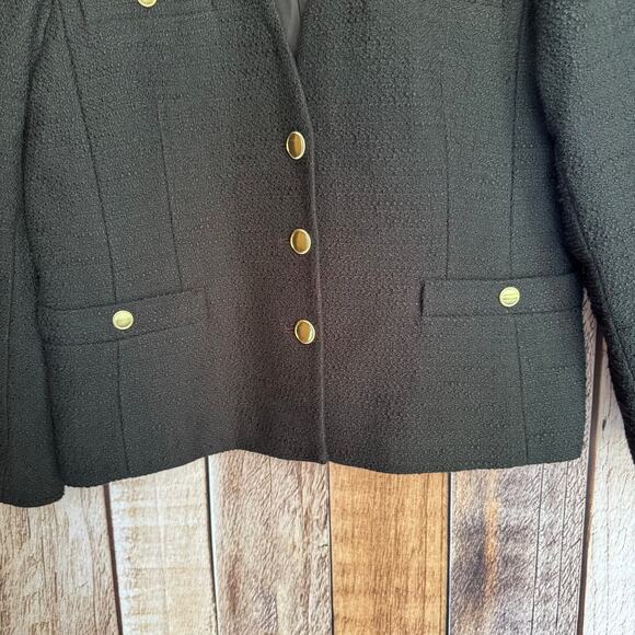 Ann Taylor Blazer Textured Gold Button Black Jacket Size 16P Petite Workwear - Picture 4 of 9